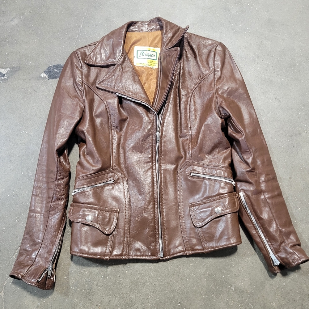 1970's Vintage Brimaco Leather Cafe racer Jacket|  Vintage women's cafe racer| b